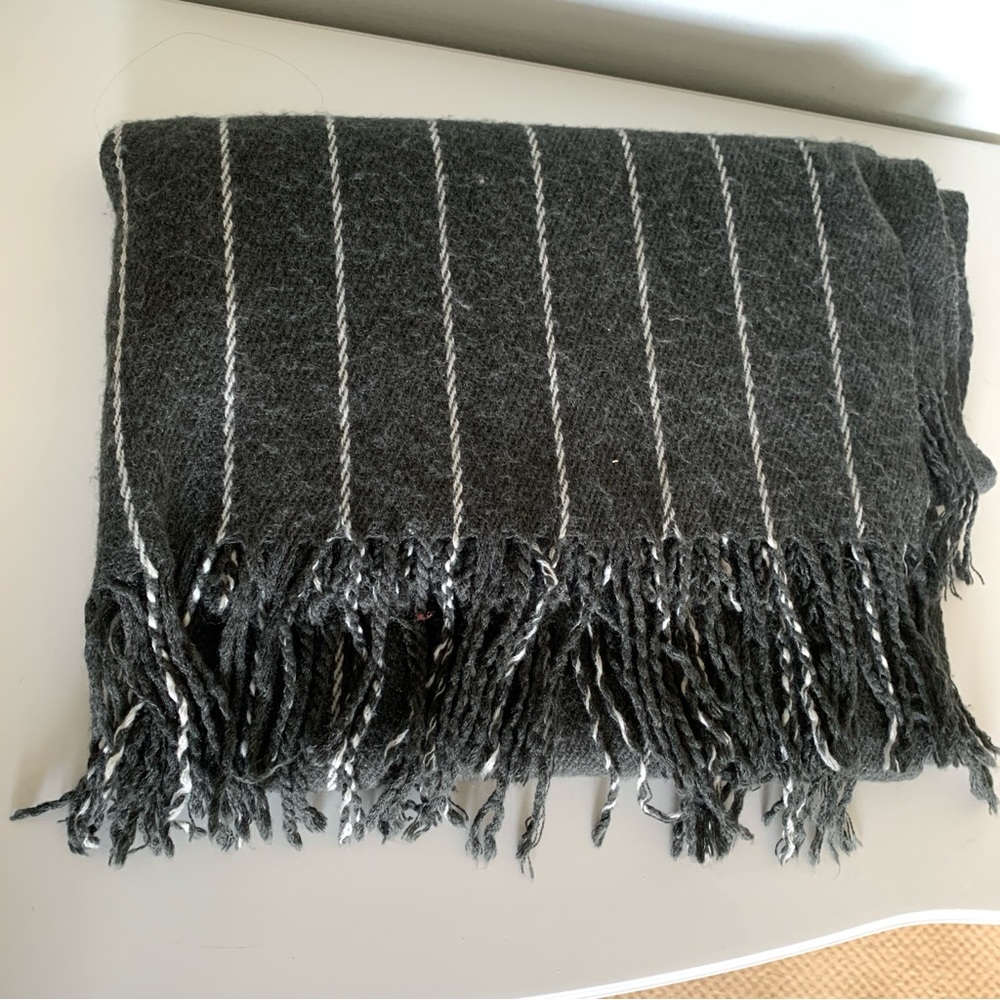 Charcoal Grey Striped Scarf | fringe